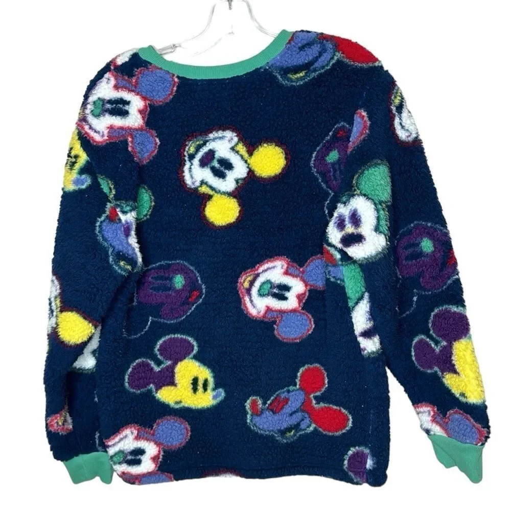 Disney Parks Mickey Mouse Sherpa Fleece Crewneck Sweatshirt. Size Small. Unisex.